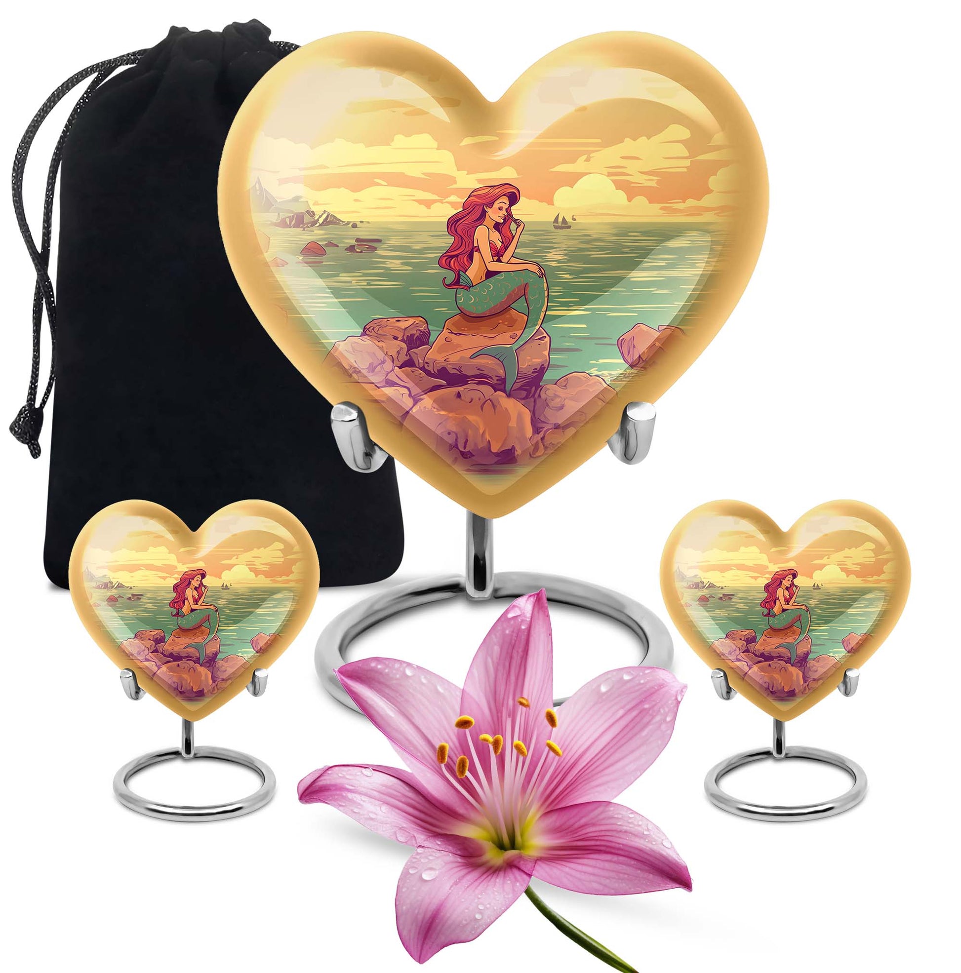 Mermaid Theme Large Urn With 2 Keepsake Urn