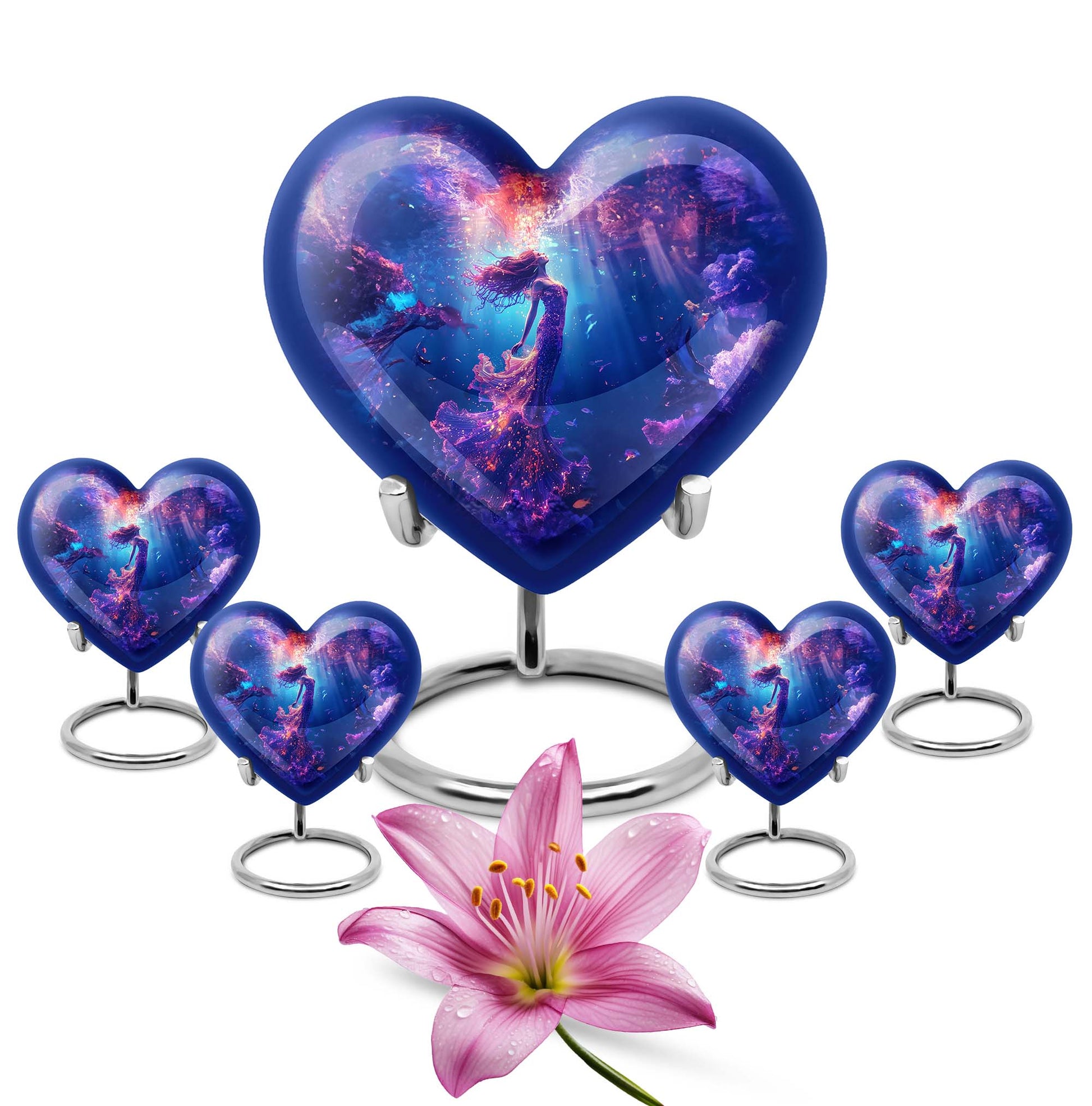 Mermaid Theme Large Urn With 4 Keepsake Urn