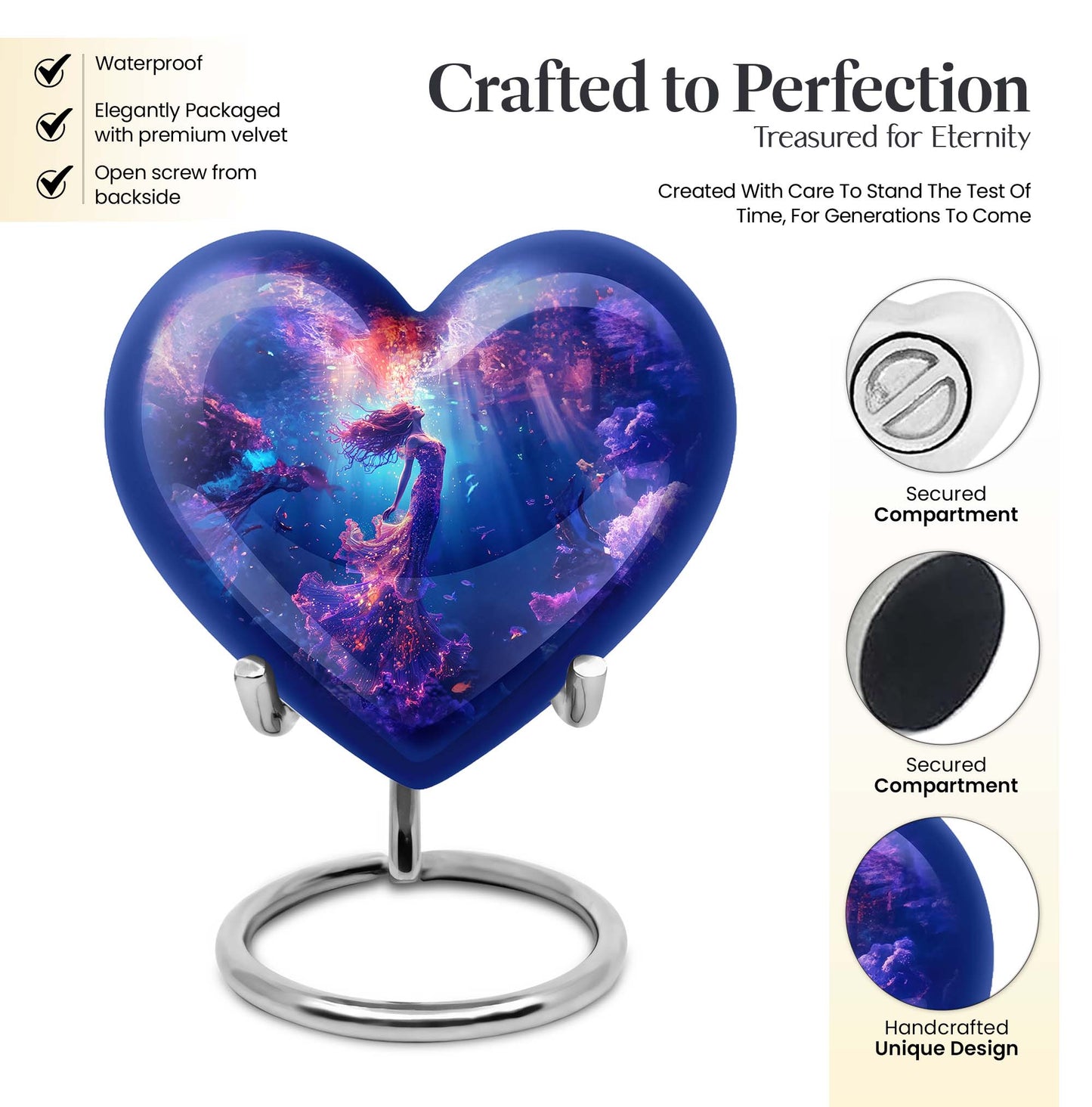 mermaid heart urn for women