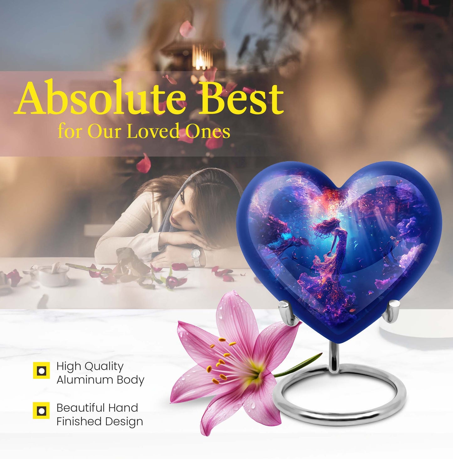 mermaid heart urn for women