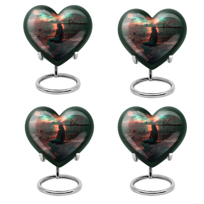 10-inch Mermaid Heart Urn for memorial burial, personalized, butterfly-themed aluminium urn