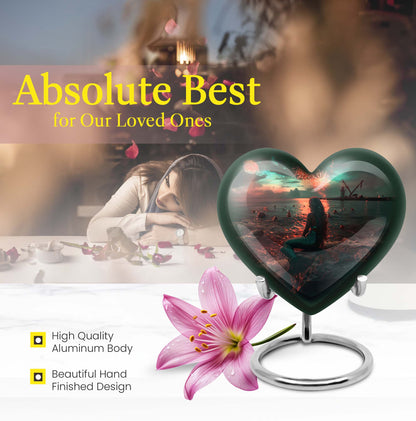 10-inch Mermaid Heart Urn for memorial burial, personalized, butterfly-themed aluminium urn