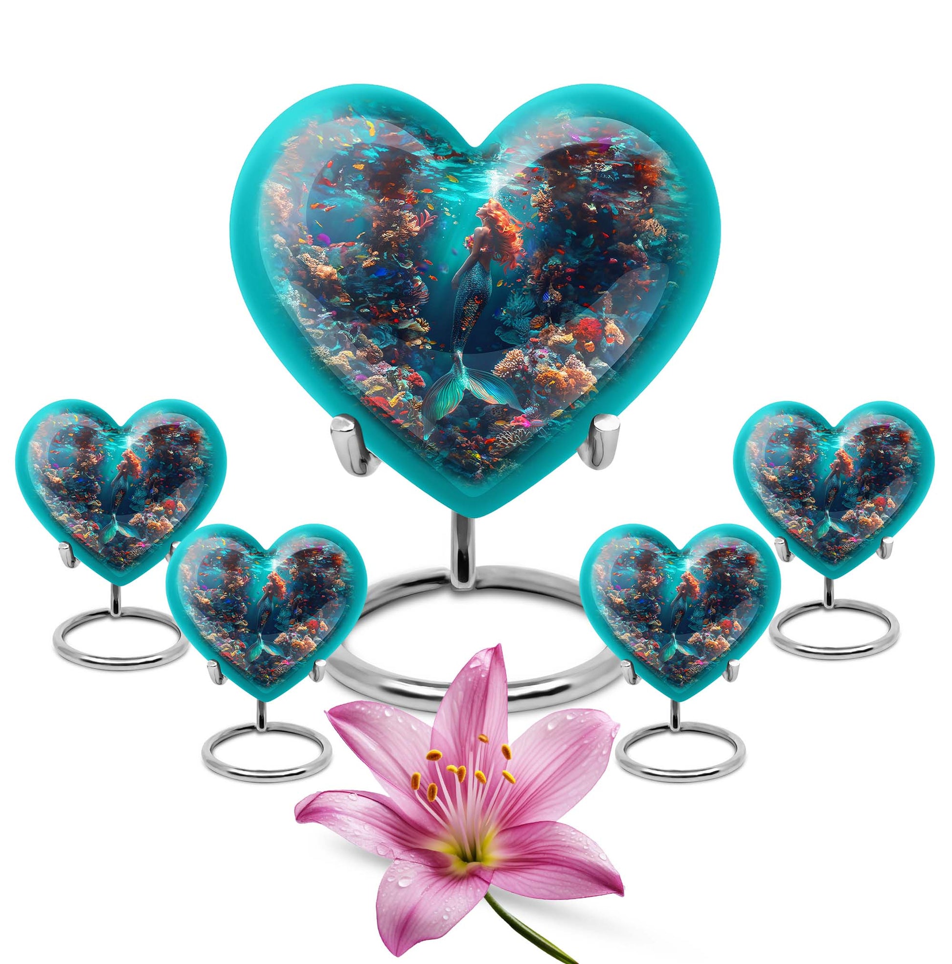 Mermaid Theme Large Urn With 4 Keepsake Urn