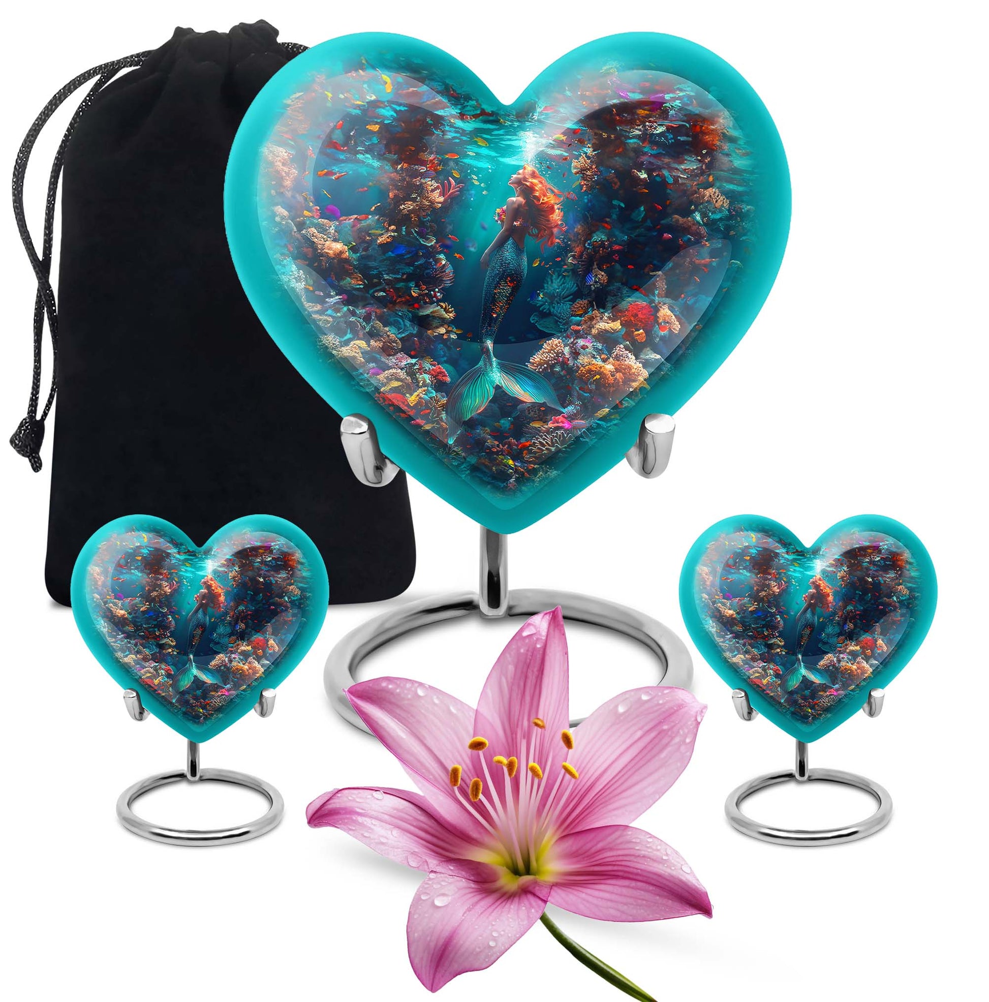 Mermaid Theme Large Urn With 2 Keepsake Urn