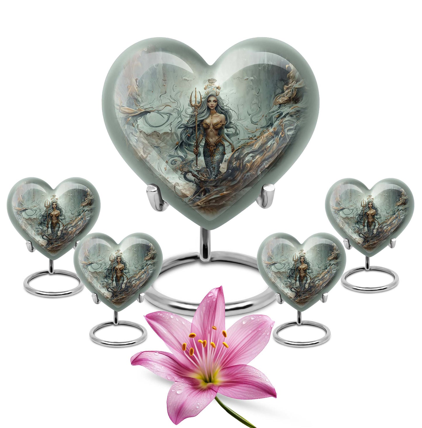 Mermaid Theme Large Urn With 4 Keepsake Urn