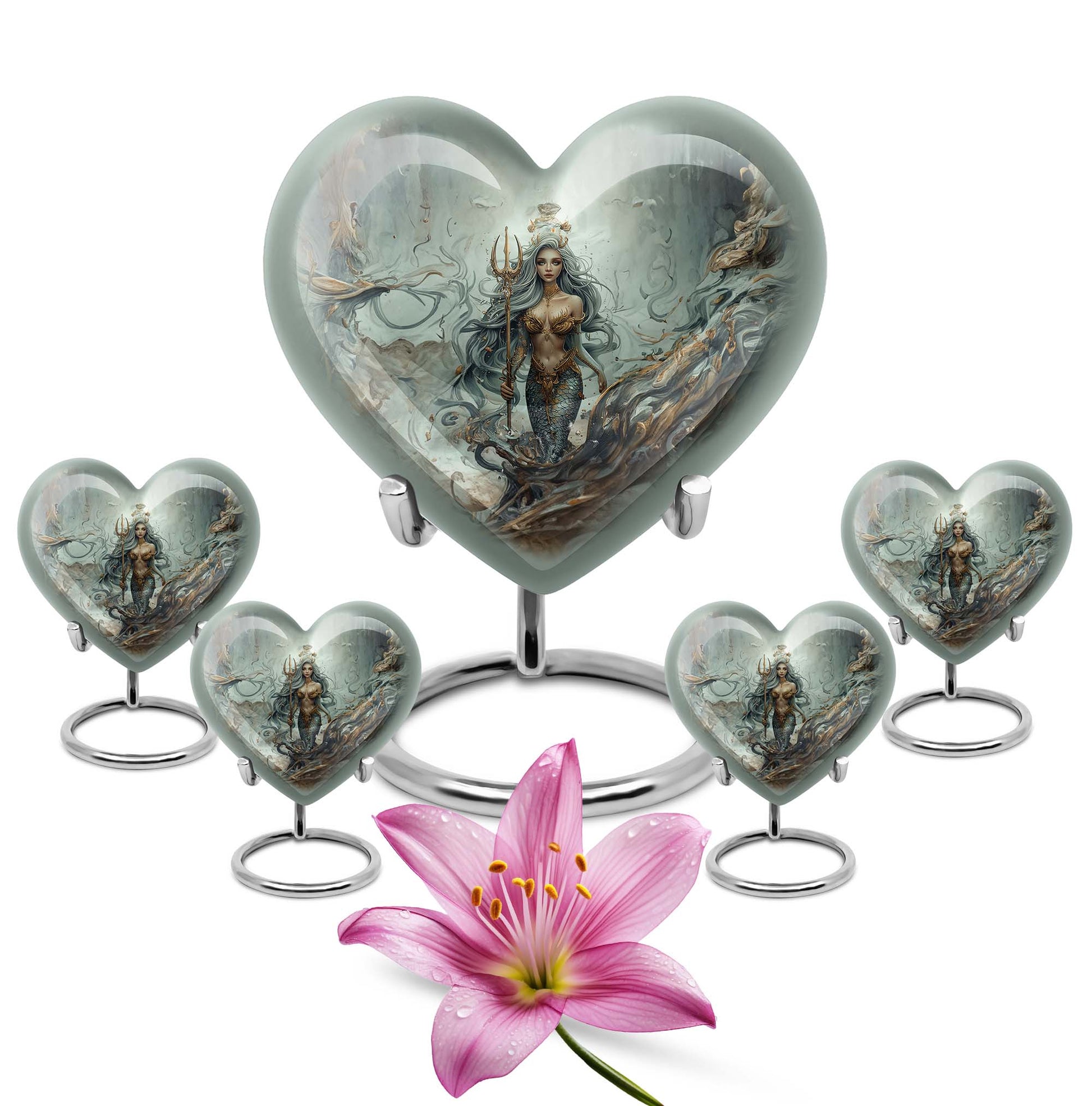 Mermaid Theme Large Urn With 4 Keepsake Urn