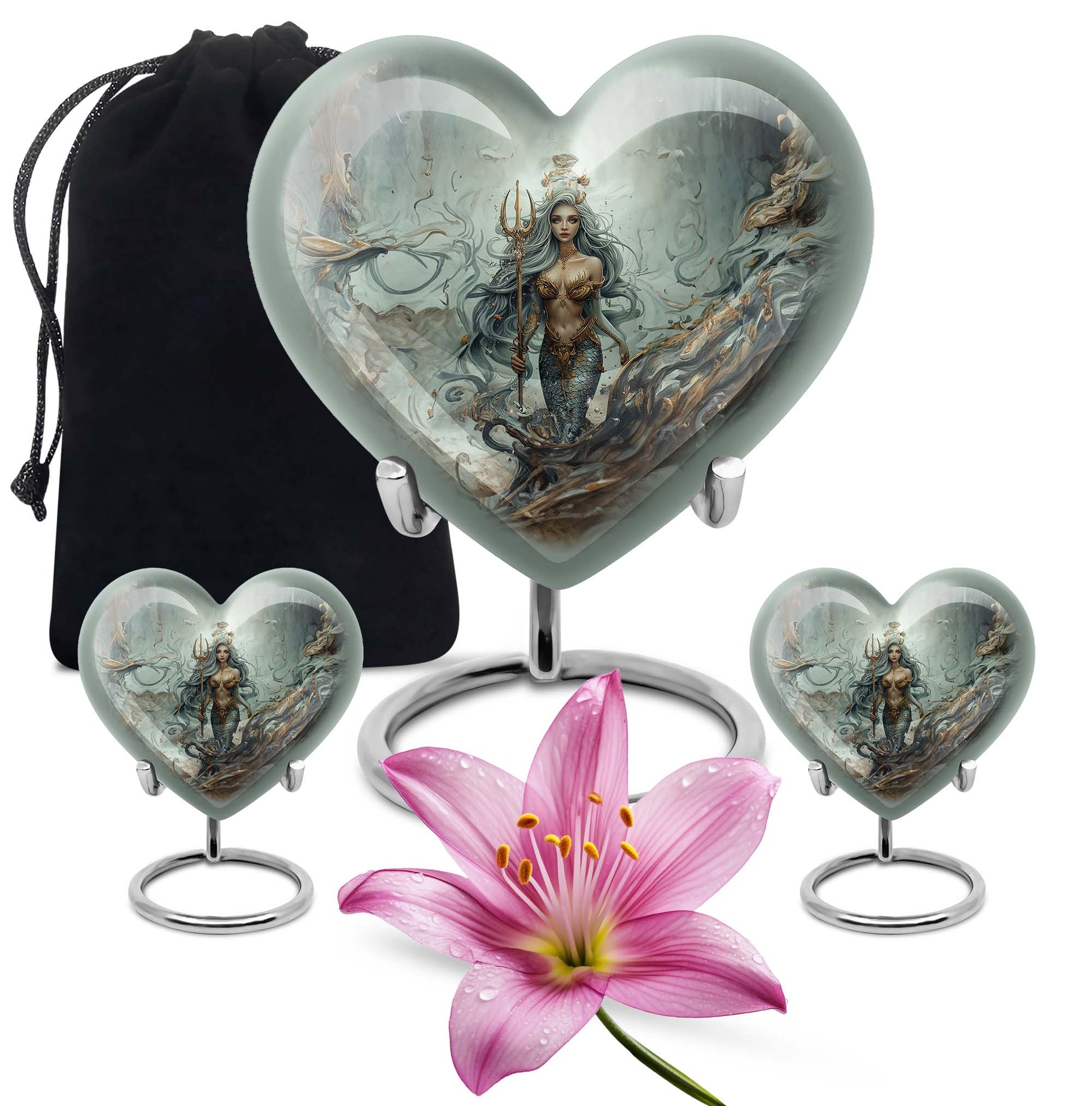 Mermaid Theme Large Urn With 2 Keepsake Urn