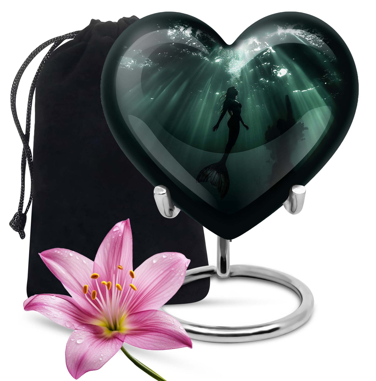 10-inch butterfly themed Mermaid Urn, heart-shaped burial urn made of Aluminum