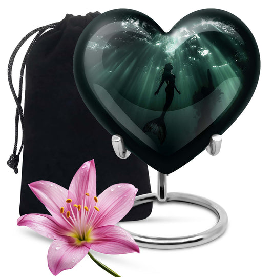 10-inch butterfly themed Mermaid Urn, heart-shaped burial urn made of Aluminum