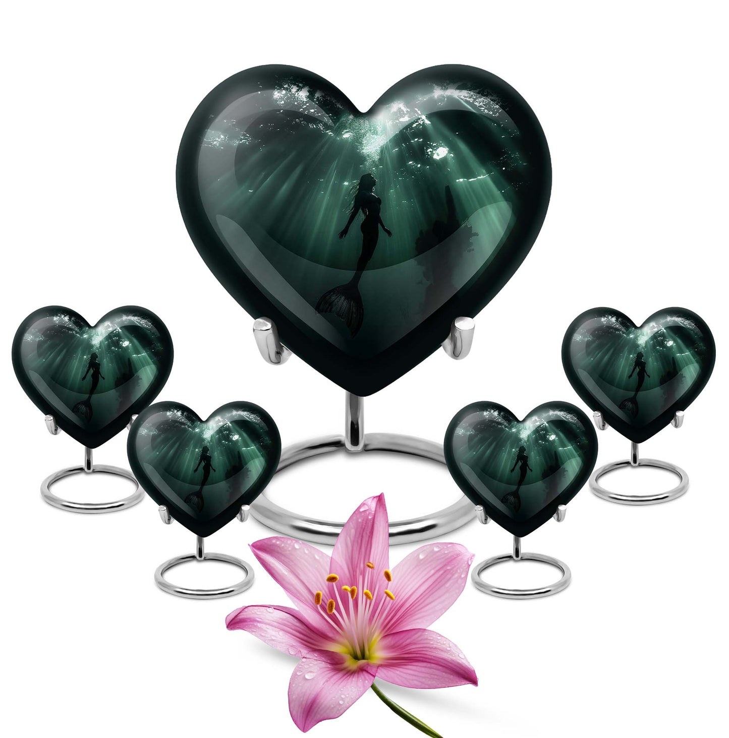 Mermaid Theme Large Urn With 4 Keepsake Urn