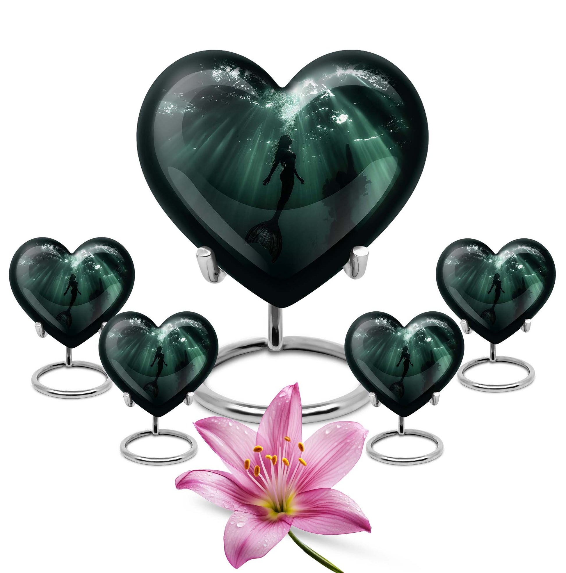 Mermaid Theme Large Urn With 4 Keepsake Urn