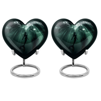 10-inch butterfly themed Mermaid Urn, heart-shaped burial urn made of Aluminum