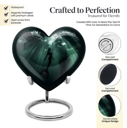 10-inch butterfly themed Mermaid Urn, heart-shaped burial urn made of Aluminum
