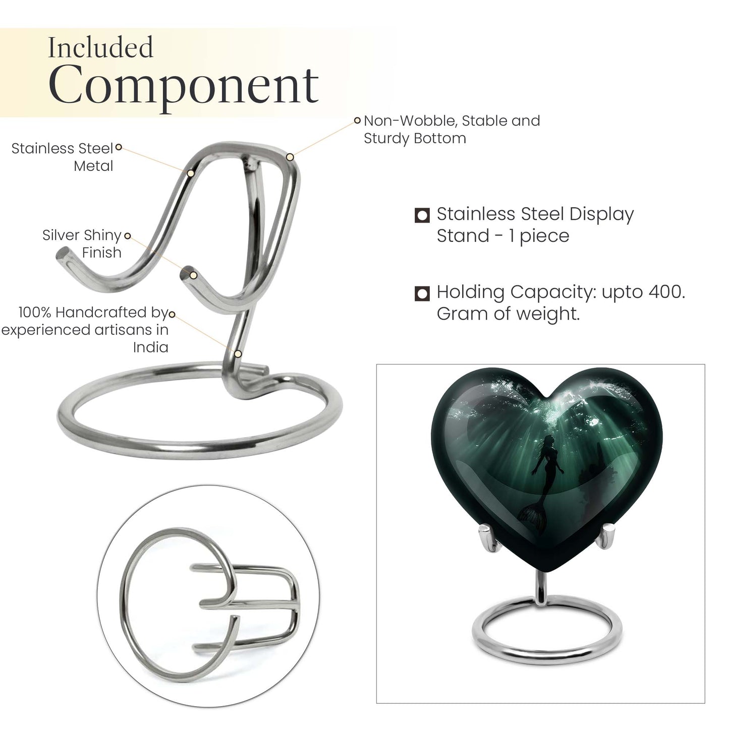 10-inch butterfly themed Mermaid Urn, heart-shaped burial urn made of Aluminum