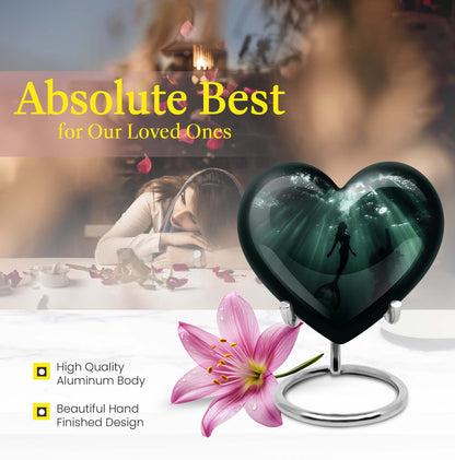 10-inch butterfly themed Mermaid Urn, heart-shaped burial urn made of Aluminum