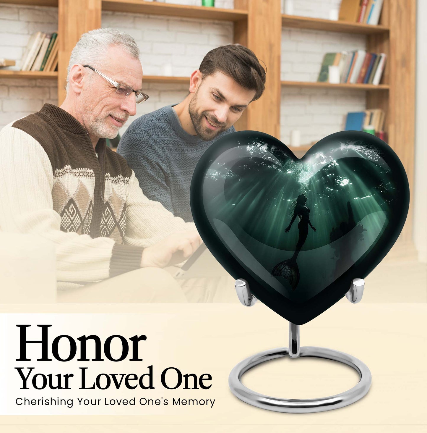10-inch butterfly themed Mermaid Urn, heart-shaped burial urn made of Aluminum