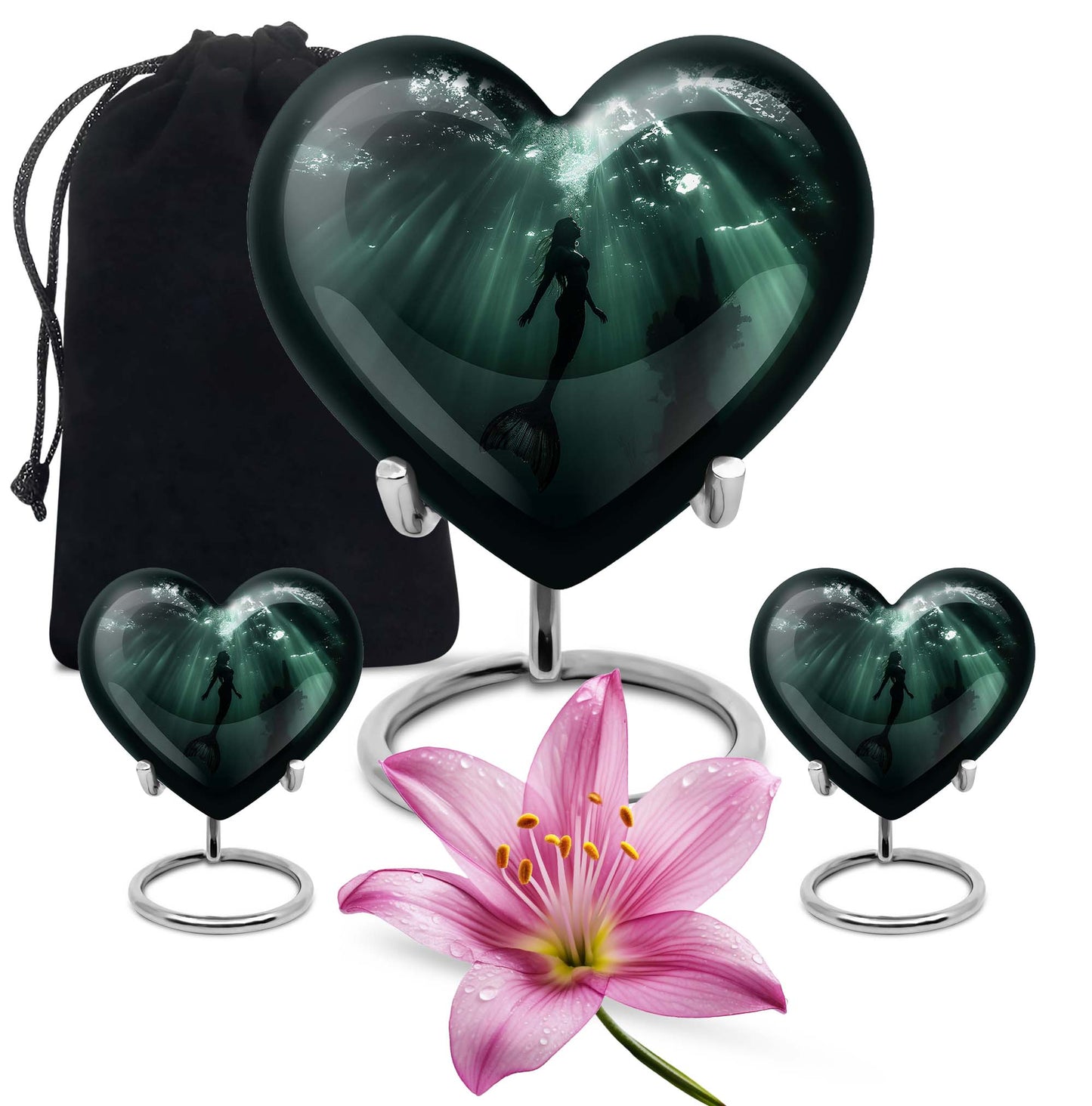 10-inch butterfly themed Mermaid Urn, heart-shaped burial urn made of Aluminum
