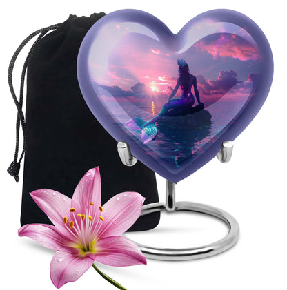 10-inch Heart-shaped Mermaid Urn with Butterfly theme