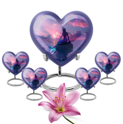 10-inch Heart-shaped Mermaid Urn with Butterfly theme