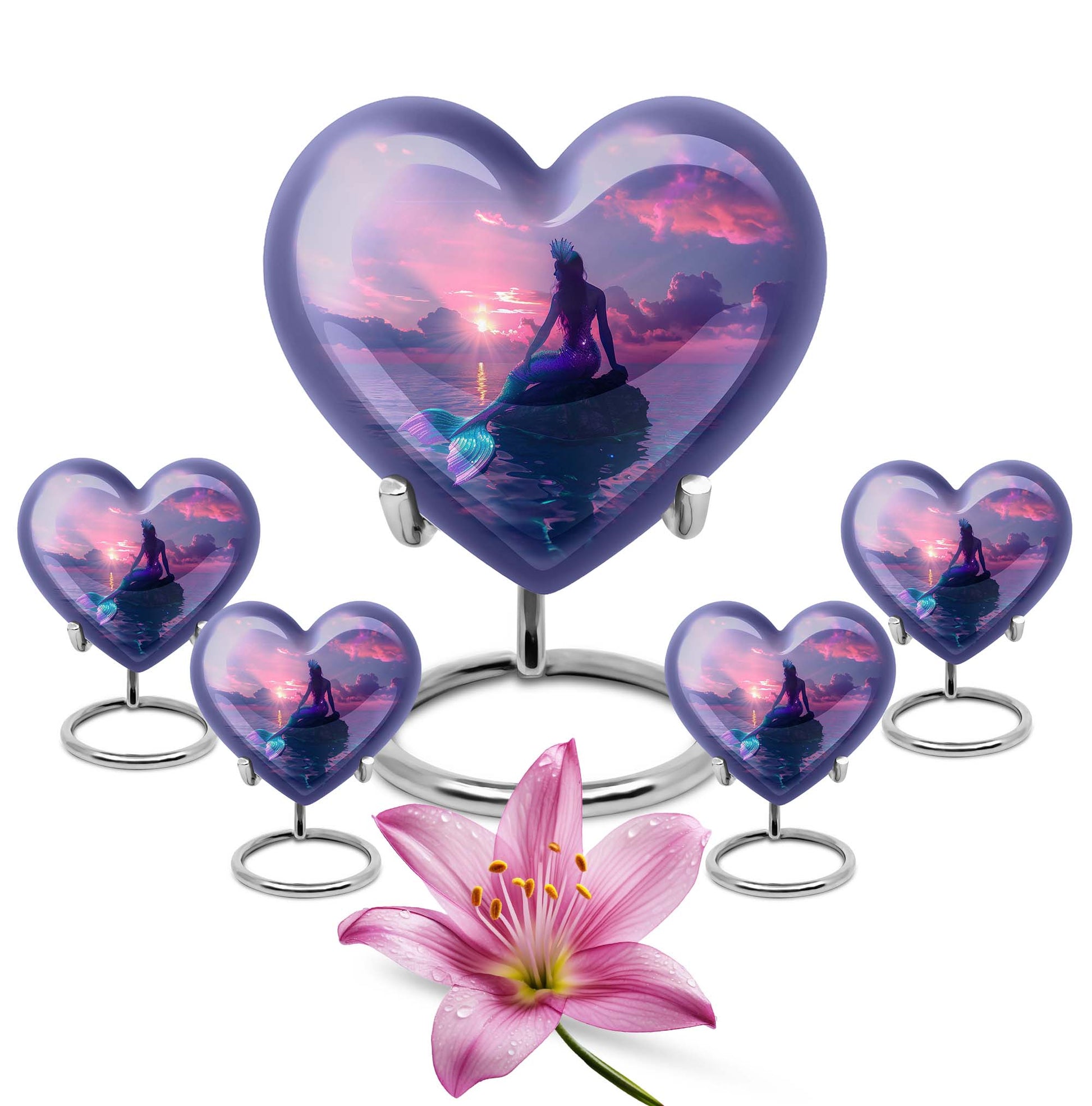 Mermaid Theme Large Urn With 4 Keepsake Urn