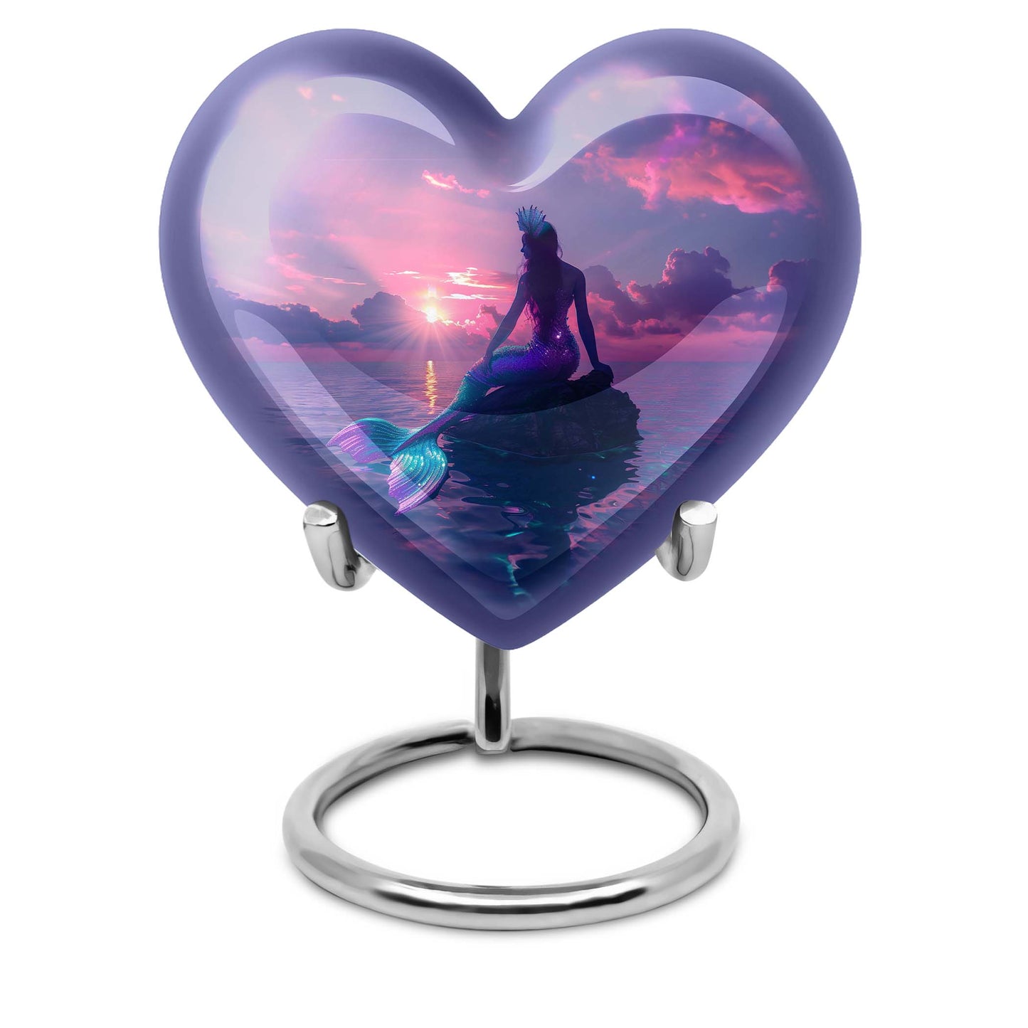 10-inch Heart-shaped Mermaid Urn with Butterfly theme