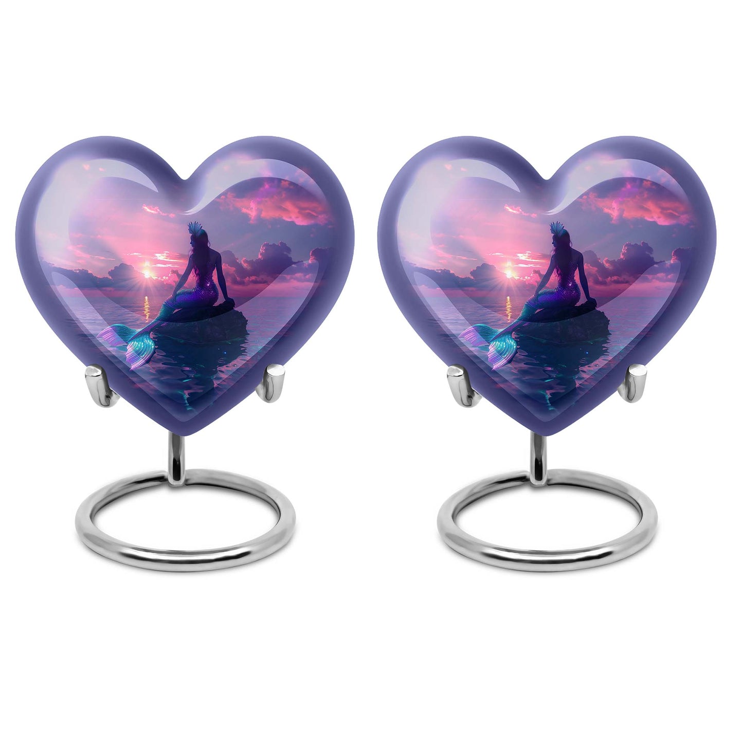 10-inch Heart-shaped Mermaid Urn with Butterfly theme