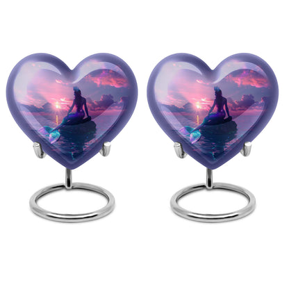 10-inch Heart-shaped Mermaid Urn with Butterfly theme
