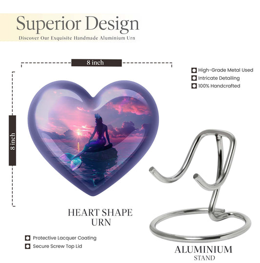 10-inch Heart-shaped Mermaid Urn with Butterfly theme