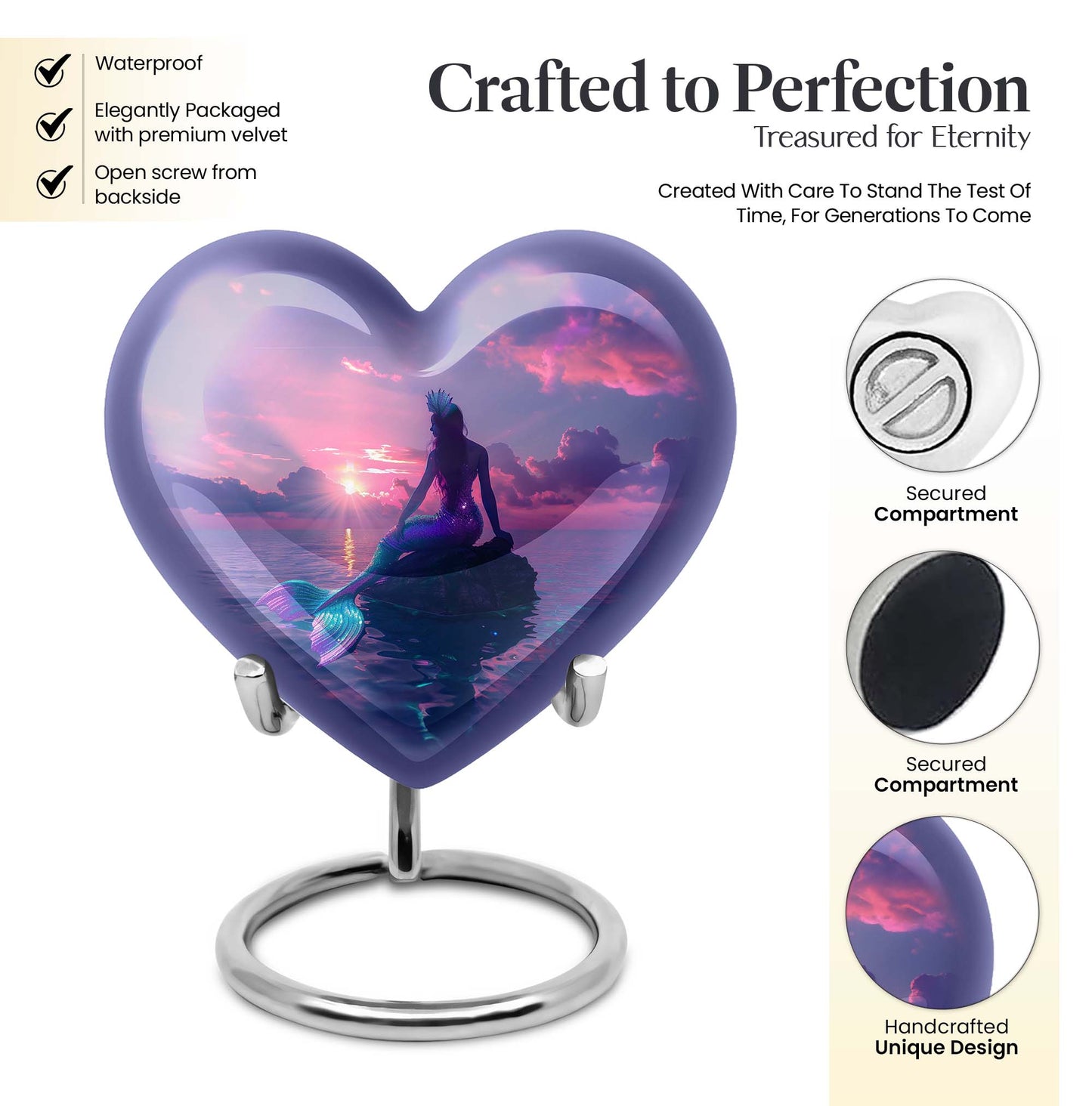 10-inch Heart-shaped Mermaid Urn with Butterfly theme