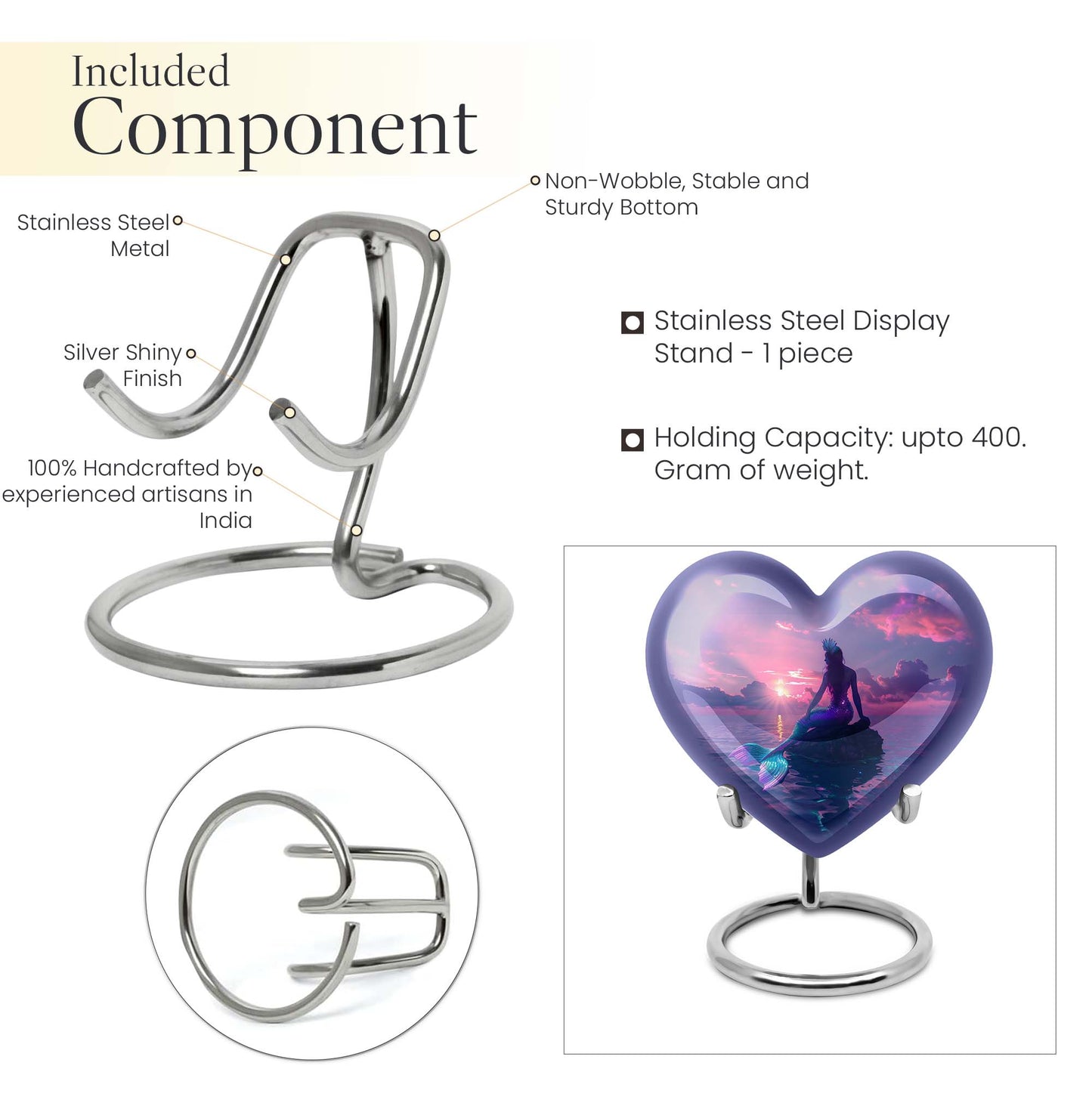 10-inch Heart-shaped Mermaid Urn with Butterfly theme