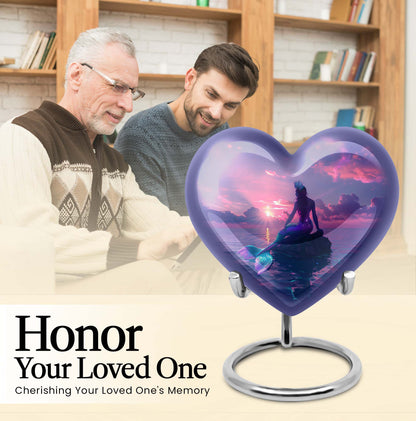 10-inch Heart-shaped Mermaid Urn with Butterfly theme