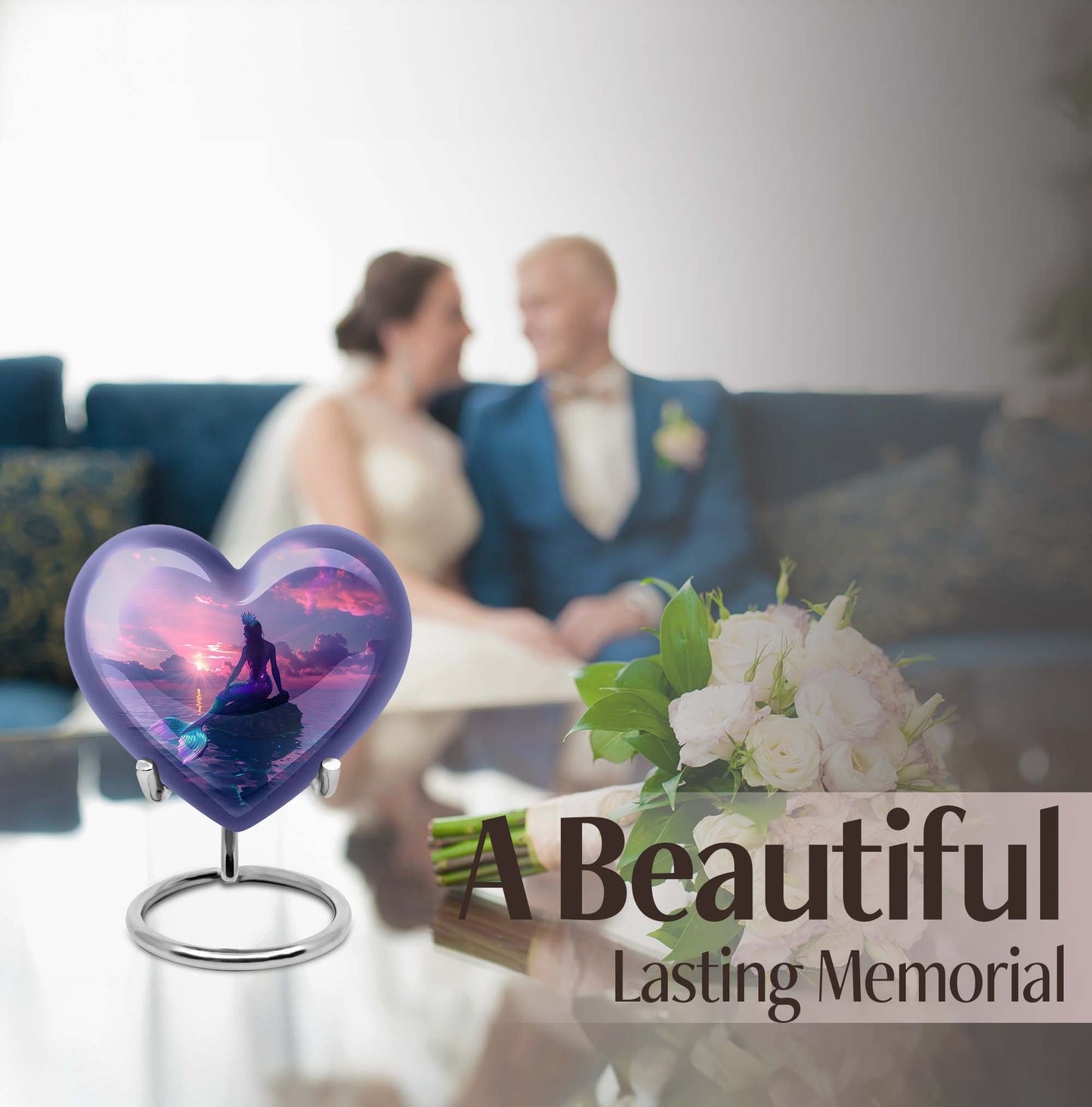 10-inch Heart-shaped Mermaid Urn with Butterfly theme