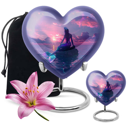 10-inch Heart-shaped Mermaid Urn with Butterfly theme