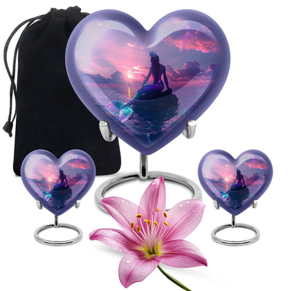 10-inch Heart-shaped Mermaid Urn with Butterfly theme