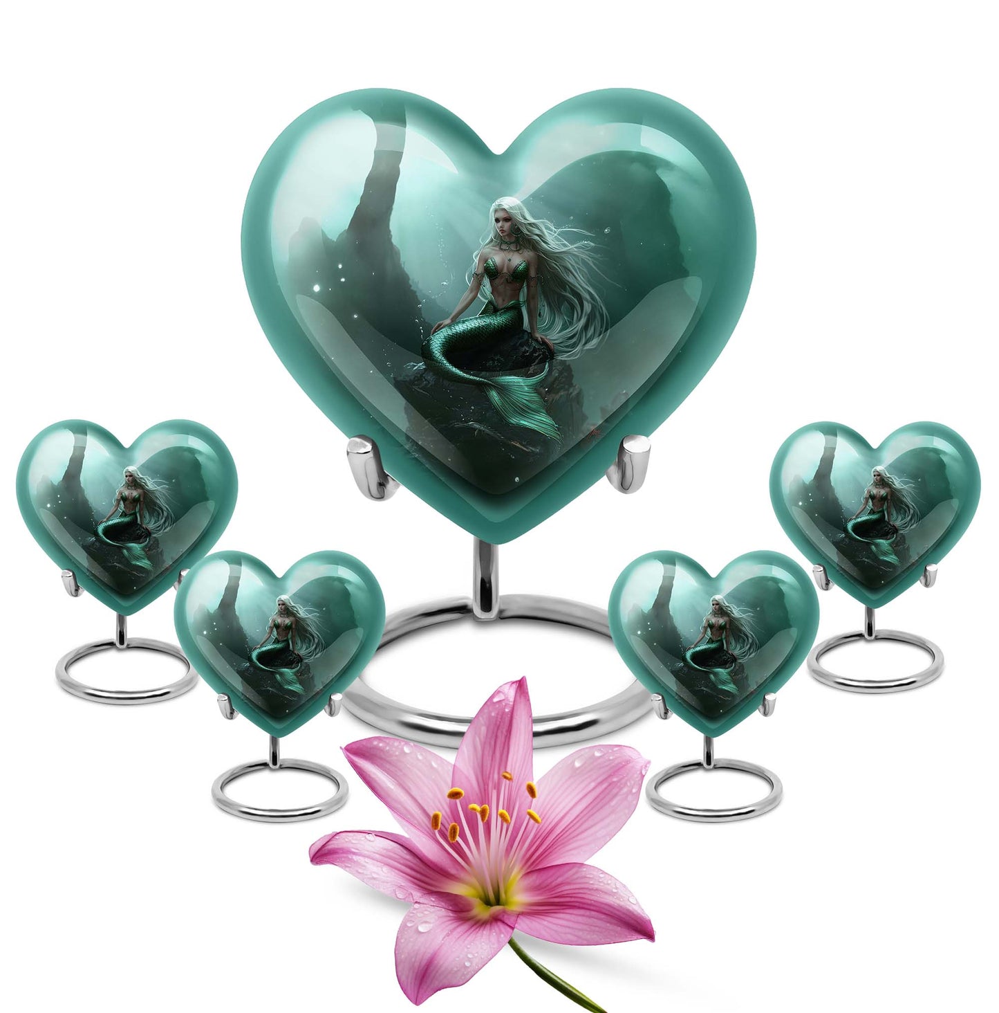 Mermaid Theme Large Urn With 4 Keepsake Urn
