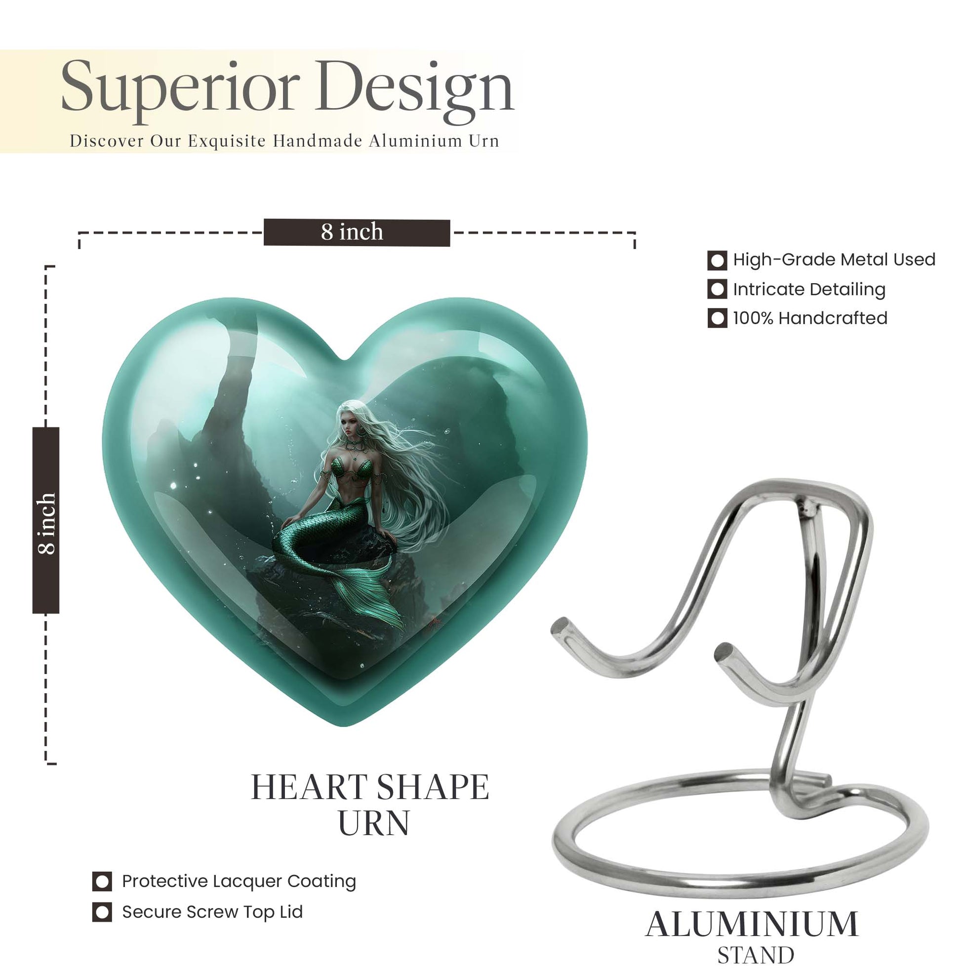 Mermaid Heart Cremation Urn for Women