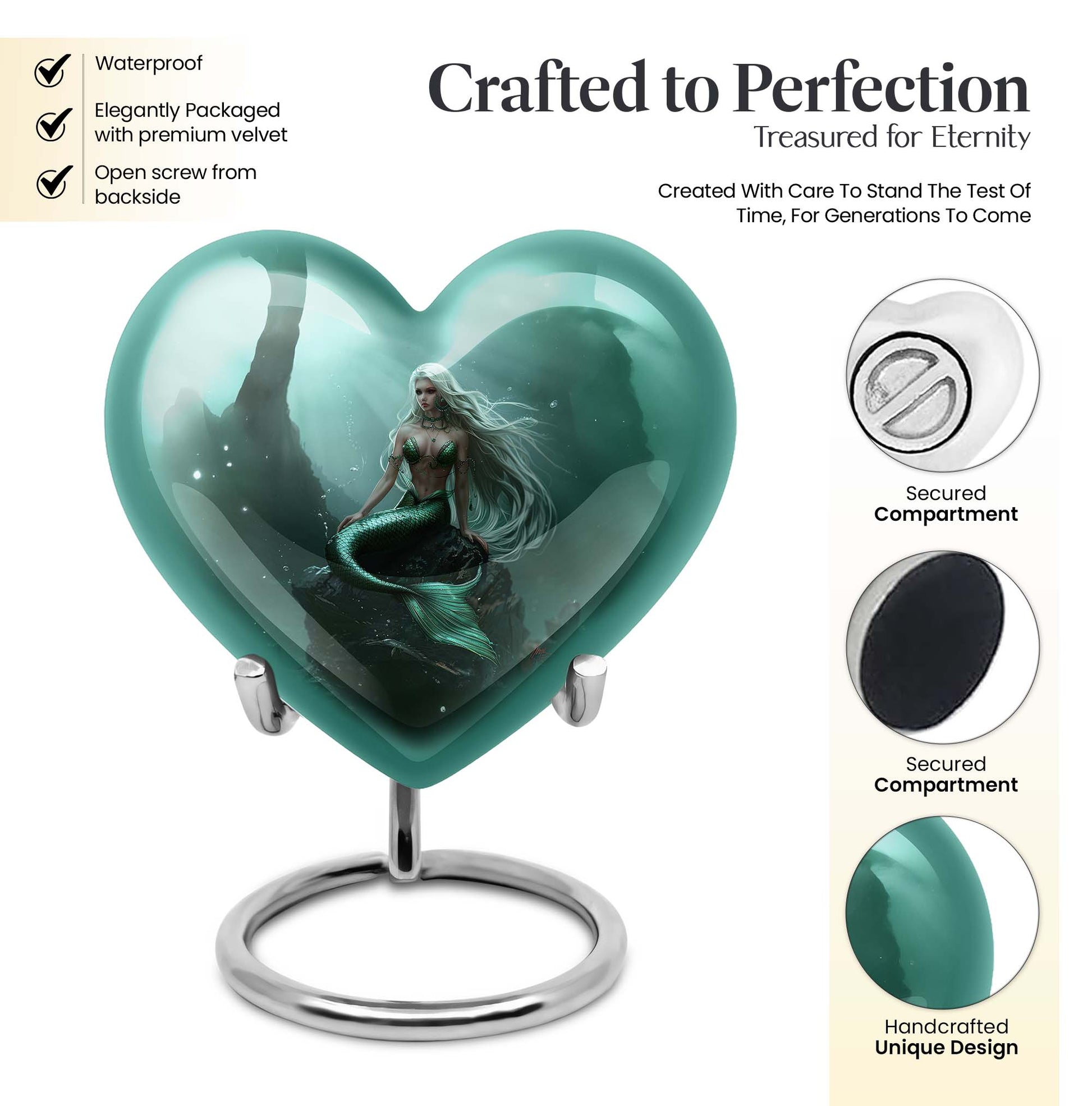 Mermaid Heart Cremation Urn for Women