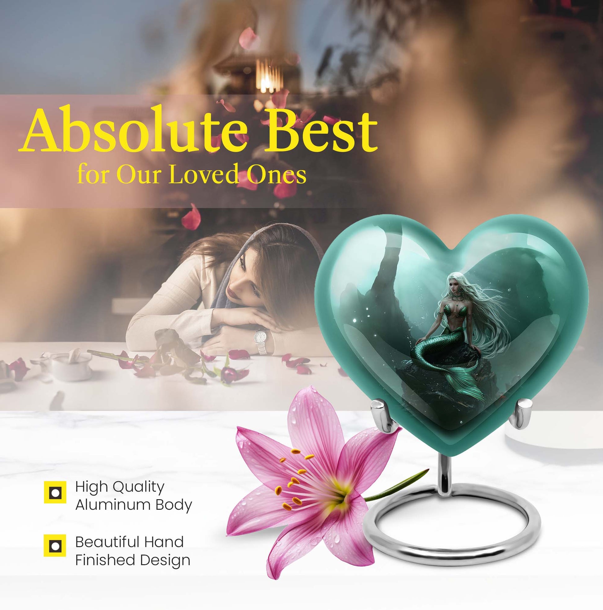 Mermaid Heart Cremation Urn for Women
