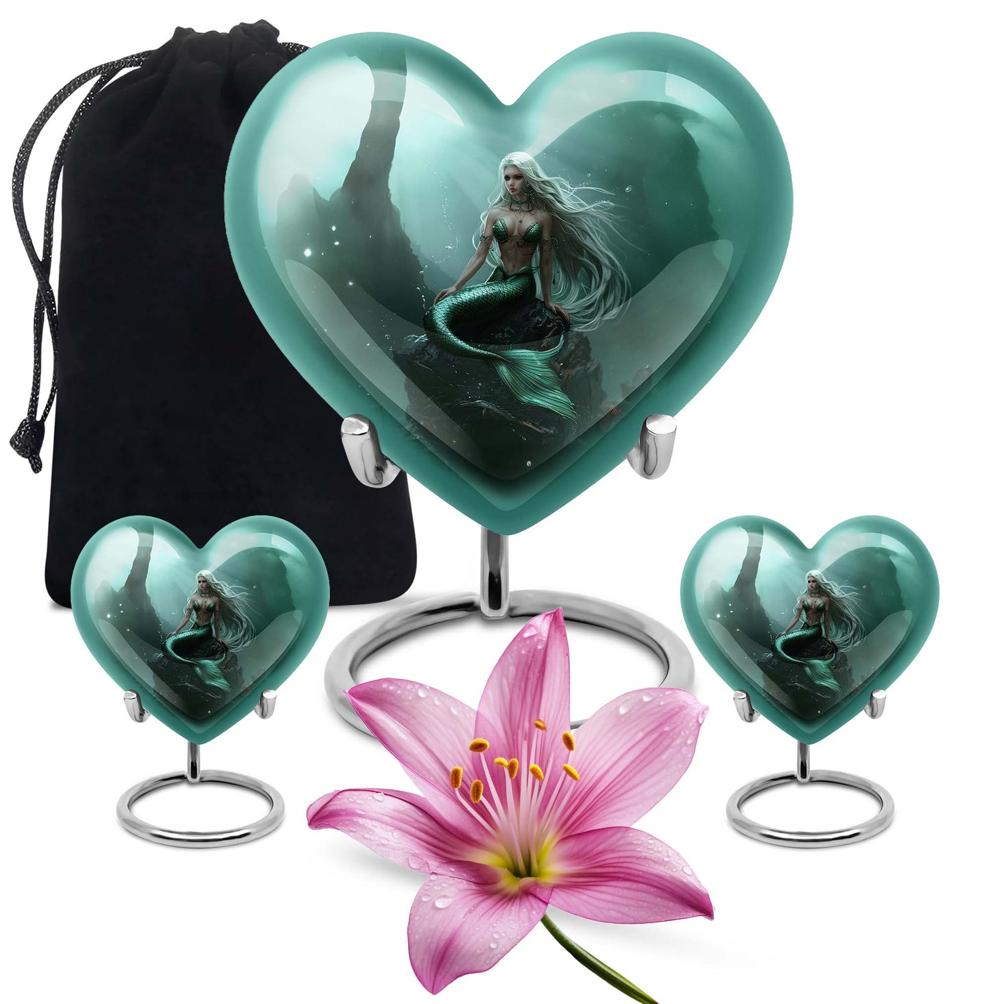 Mermaid Theme Large Urn With 2 Keepsake Urn