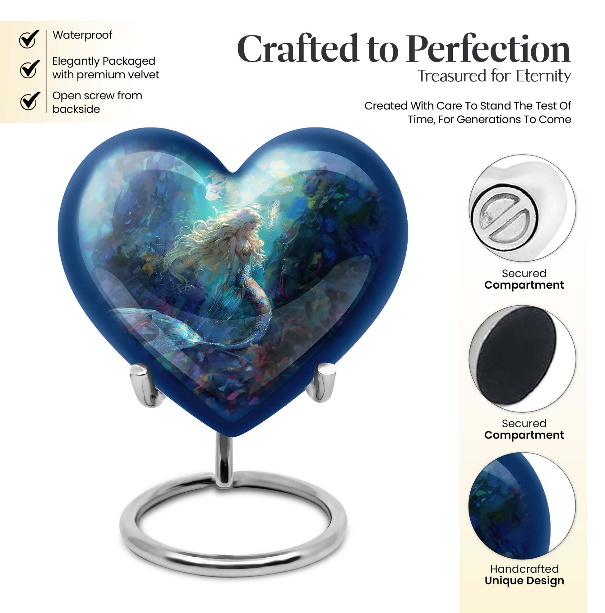 Heart shaped mermaid urn.