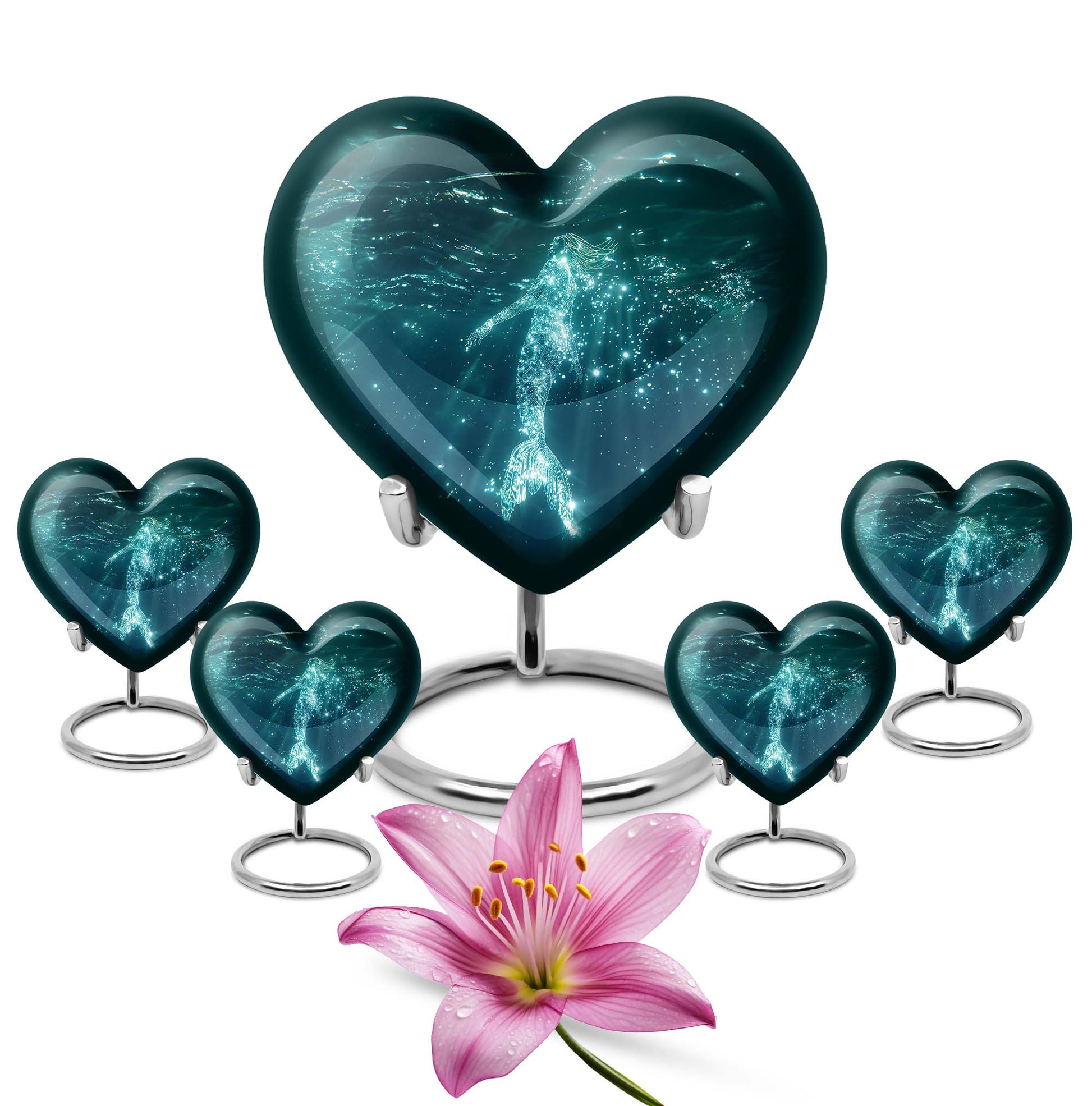 Mermaid Theme Large Urn With 4 Keepsake Urn