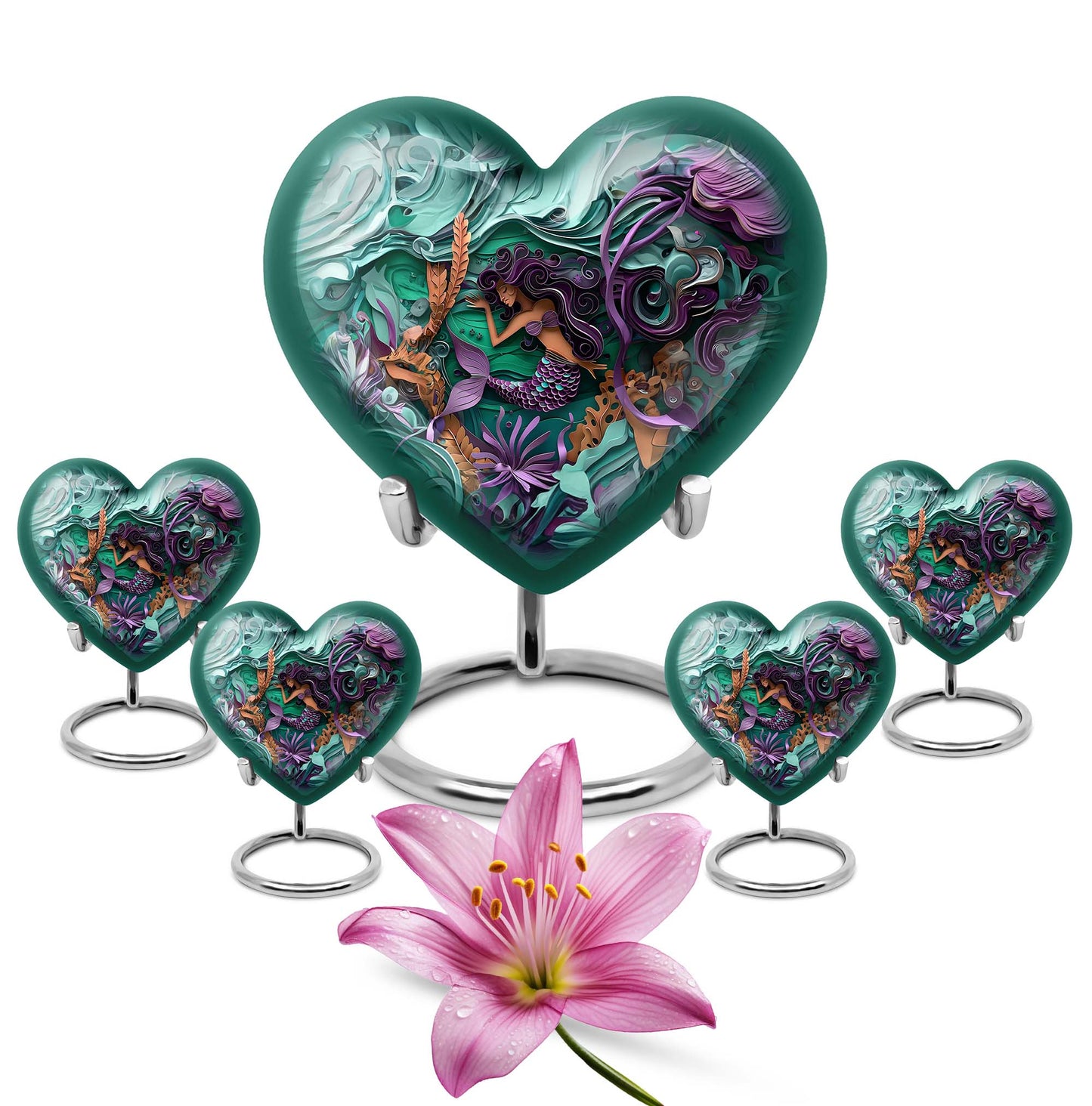 Mermaid Theme Large Urn With 4 Keepsake Urn