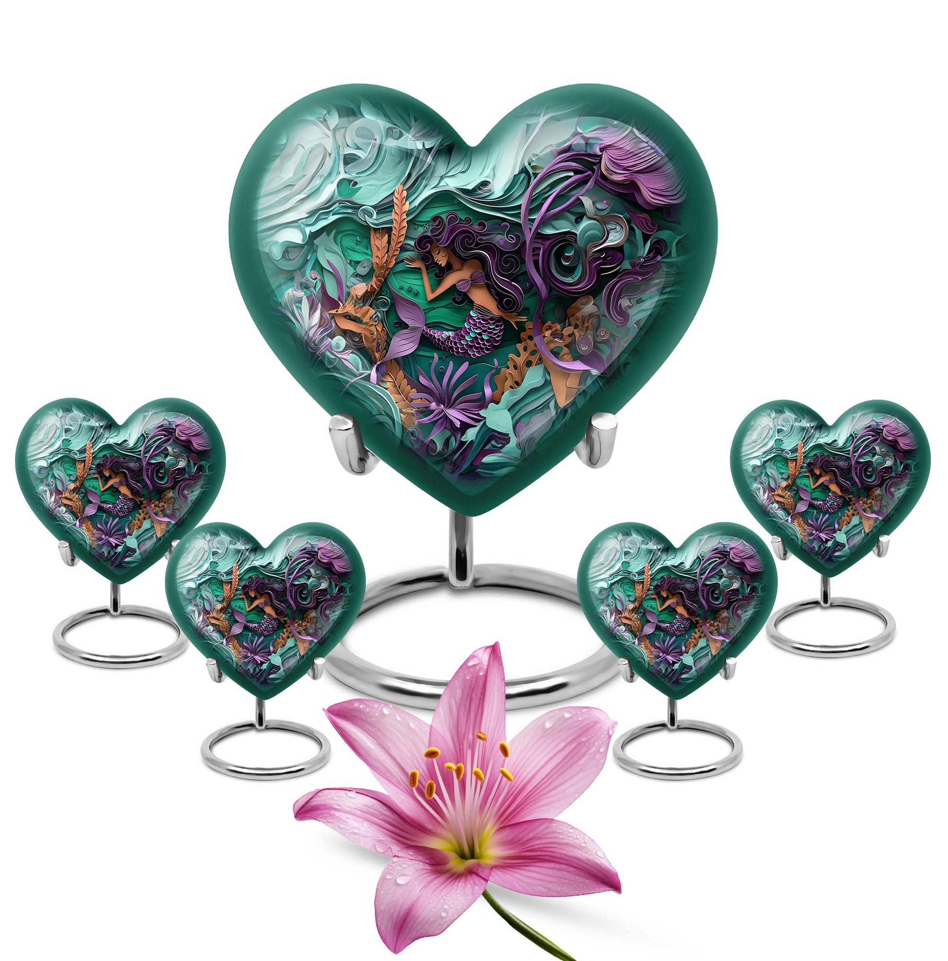 Mermaid Theme Large Urn With 4 Keepsake Urn