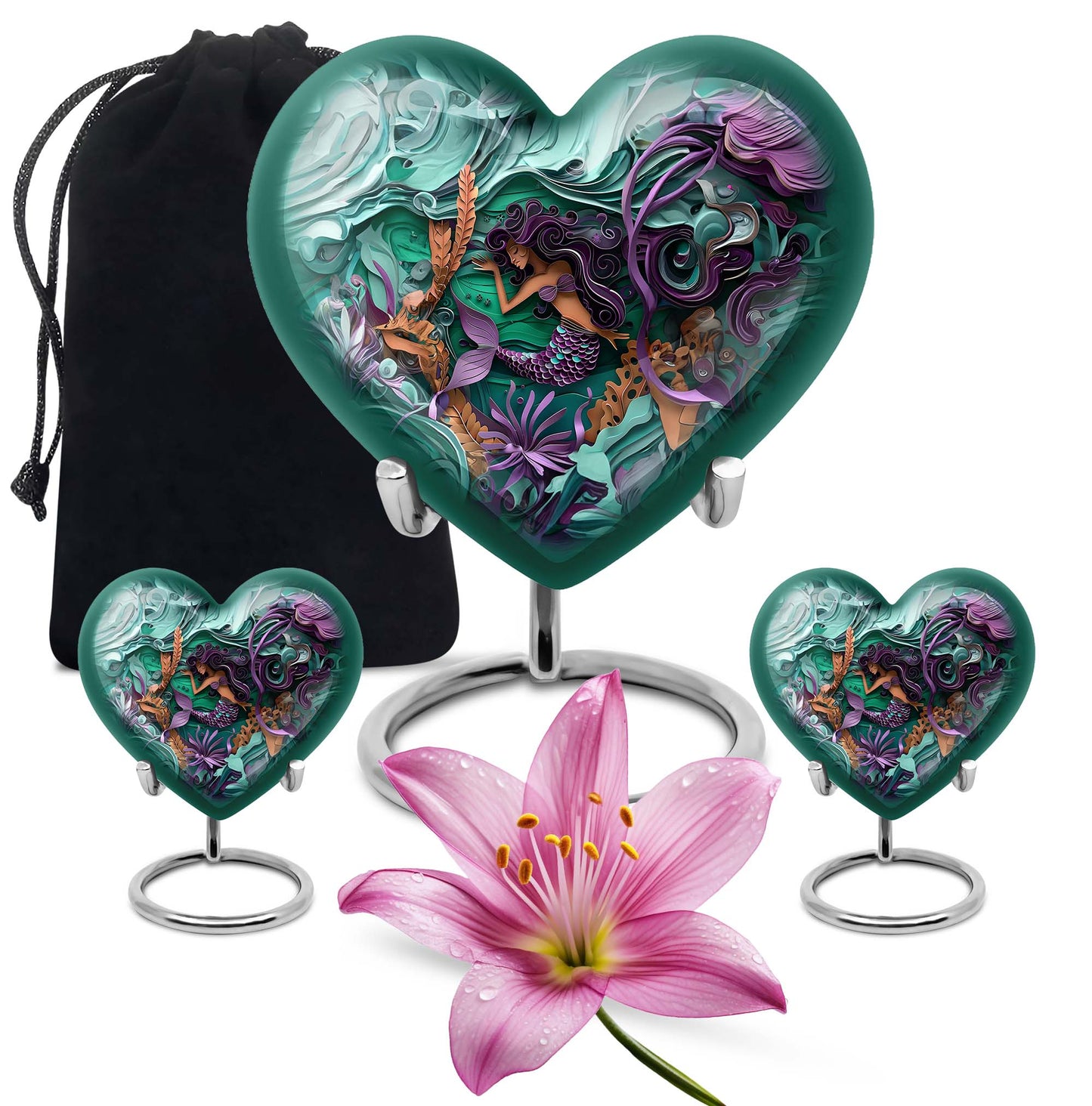 Mermaid Theme Large Urn With 2 Keepsake Urn