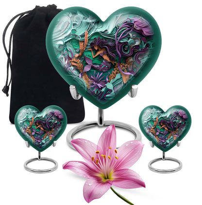 Mermaid Theme Large Urn With 2 Keepsake Urn