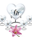 Penguin urn with butterfly theme for human adult ashes