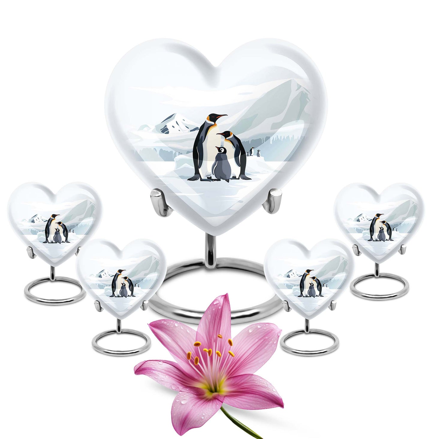 Penguin urn with butterfly theme for human adult ashes