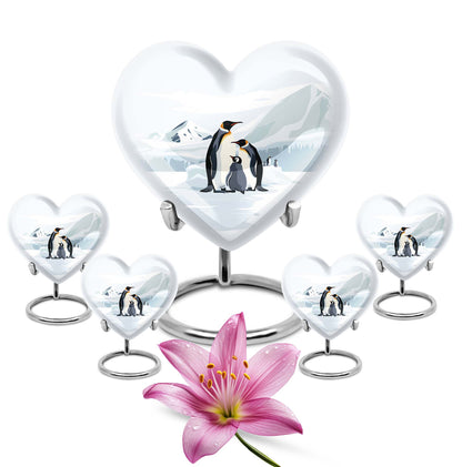 Penguin urn with butterfly theme for human adult ashes