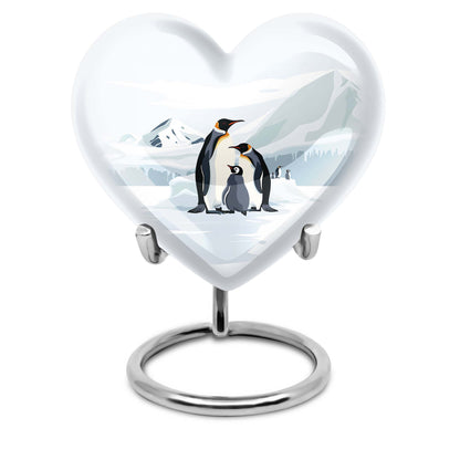 Penguin urn with butterfly theme for human adult ashes