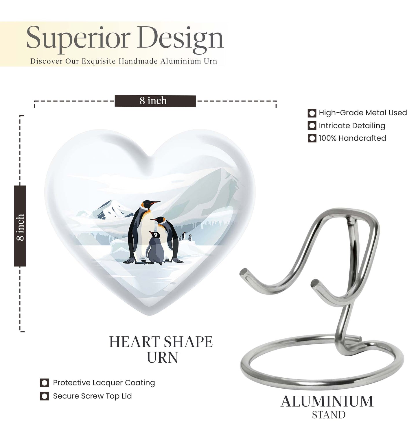Penguin urn with butterfly theme for human adult ashes